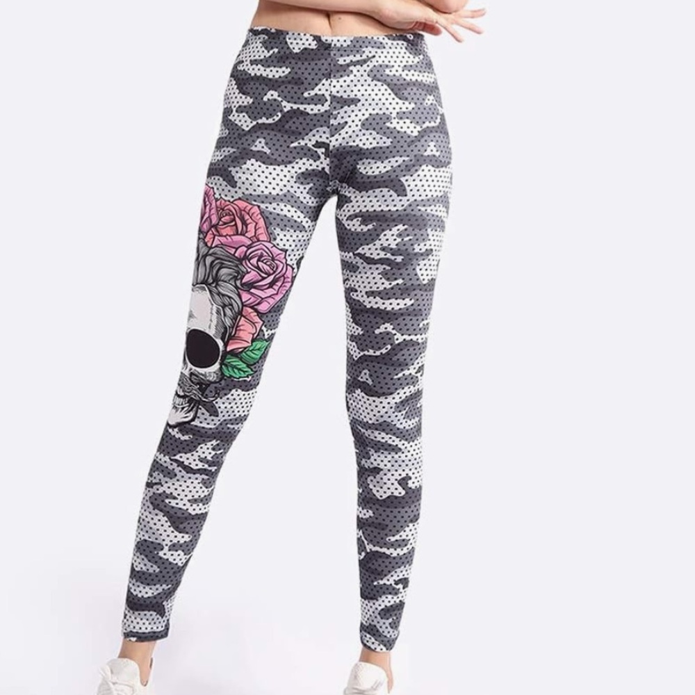 Middle Waisted Seamless Leggings - Mandala Tummy Control Pants Skeleton Graphic
